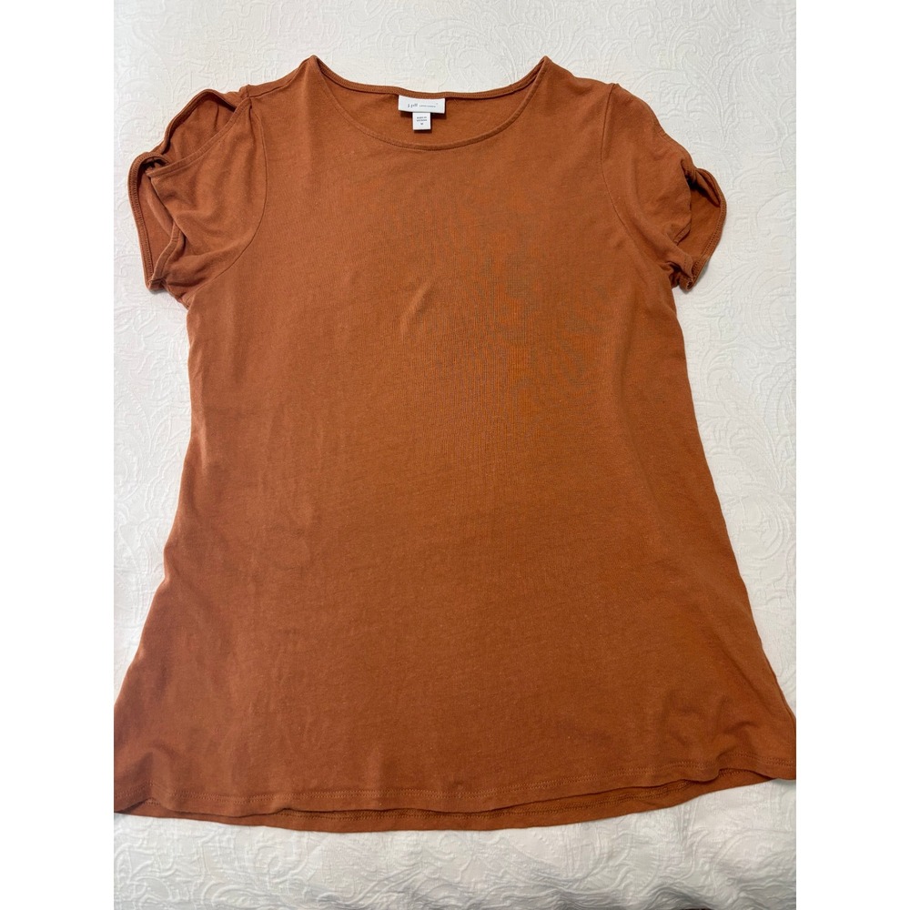 J. Jill Love Linen Rust Orange Tulip Sleeve Knit Top Medium